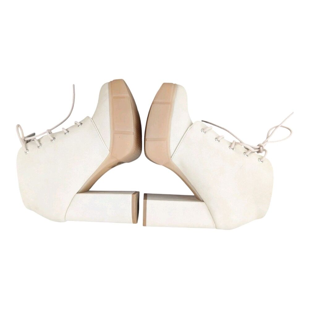 Y-NOT ? Boots Womens 6.5M High Heels Ankle Booties Ivory Faux Leather Lace Up - Picture 8 of 11